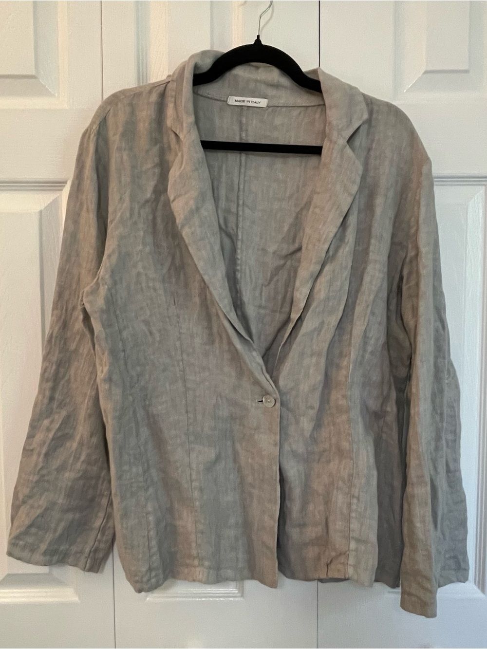 Womens Light Gray Made in Italy Linen Blazer Jacket Minimal Chic